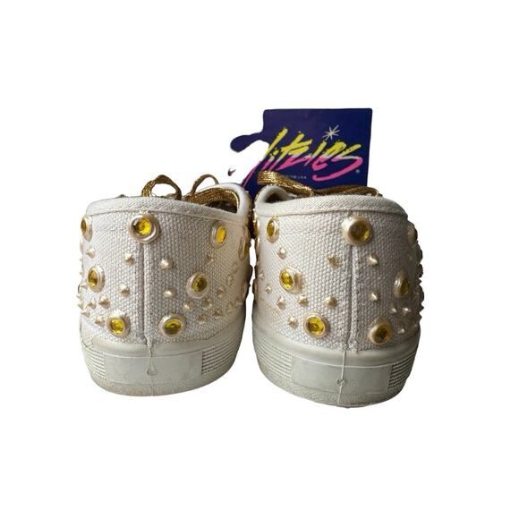 Vintage 80s Glitzies Bedazzled Butterfly Sparkly Gold Sequined Shoes Sneakers 8 - Picture 3 of 11